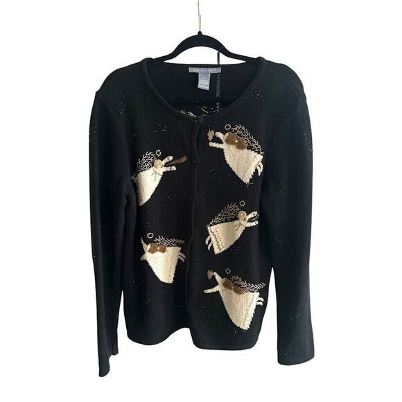 CARROLL REED Christmas Sweater XL Embroidered Angels Cardigan Embellished - Picture 1 of 6